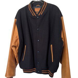 Golden Bear Leather Wool Vintage Varsity Jacket Size XL WWII B-25 Bomber Patch